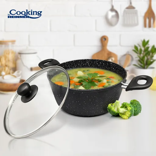 Cratita cu capac Onix, Cooking by Heinner, 22x9 cm, aluminiu/ceramica, negru