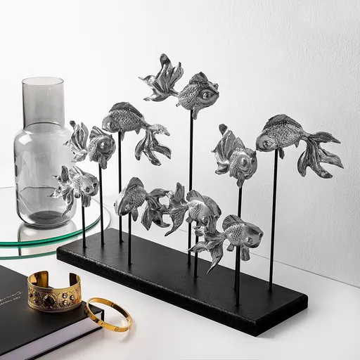 Decoratiune, GOLDFISH 3, Poliester, Argintiu