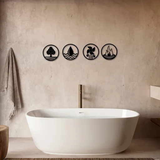 Decoratiune de perete, 4 Elements, ø26 cm, 4 piese, Negru