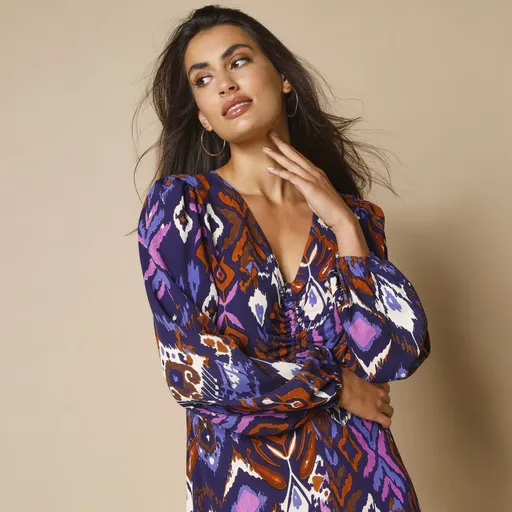 Rochie lungă cu decolteu în V cu imprimeu