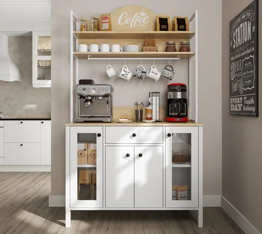 Dulap de bar pentru cafea, Hanah Home, FRN-20075-1, 120x210x50 cm, Maro/Alb