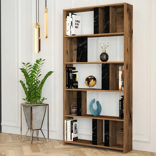 Corp biblioteca, Hanah Home, Lima, 90x180x20 cm, Nuc / Negru