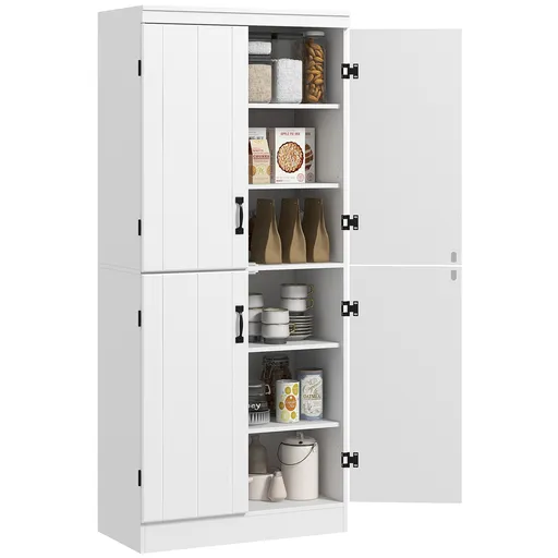 HOMCOM Armoire de cuisine buffet de salle à manger cu 4 uşi 6 rafturi de depozitare stil modern 76 x 40 x 177 cm alb | Aosom Romania