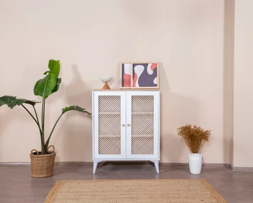 Bufet, Hanah Home, Goose, 90x105x41 cm, Alb / Stejar