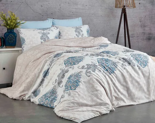 Lenjerie de pat pentru o persoana Single XL (DE), L'essentiel Maison, Daisy, Albastru / Alb / Gri