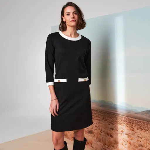 Rochie scurtă tricotată Milano cu garnitură contrastantă