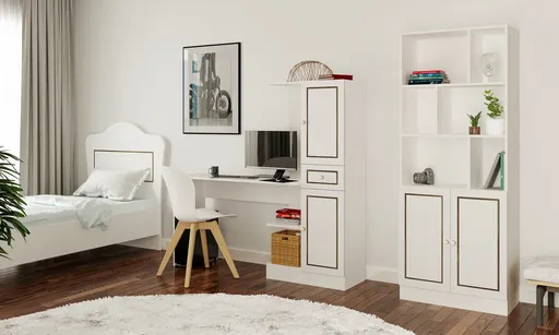 Set birou si biblioteca, Hanah Home, Rb-098, 120x75x40 cm, Alb mat