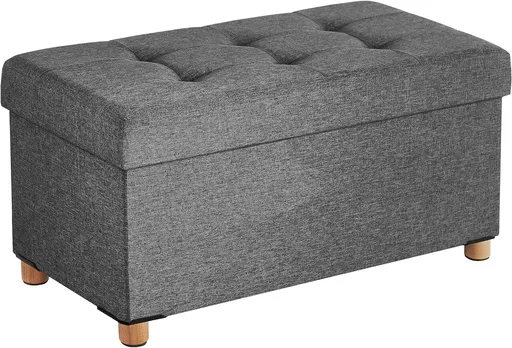 Bancheta cu spatiu pentru depozitare Chesterfield, Songmics, 76 x 38 x 38 cm, tesatura aspect in/MDF, picioare din lemn, gri inchis