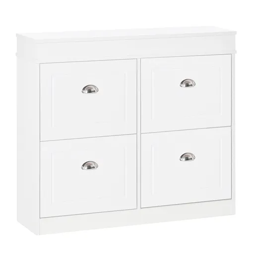 HOMCOM Dulap de Pantofi cu 4 Sertare, Deschidere Batantă și Etajeră Reglabilă, 98x24x83 cm, Alb | Aosom Romania