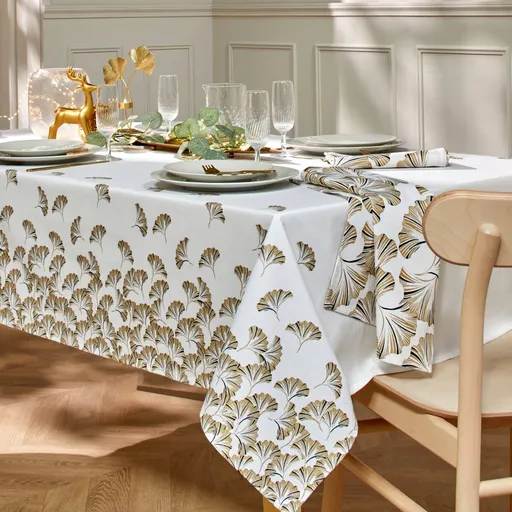 Față de masă cu imprimeu auriu cu frunze de ginkgo