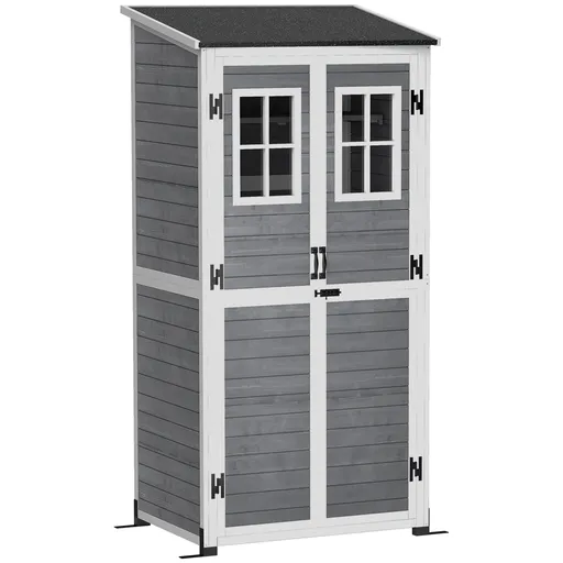 Outsunny Magazie pentru depozitare în grădină, magazie pentru unelte cu 2 ferestre, țăruși pentru ancorare, acoperiș din asfalt, 91 x 69 x 192 cm, lem