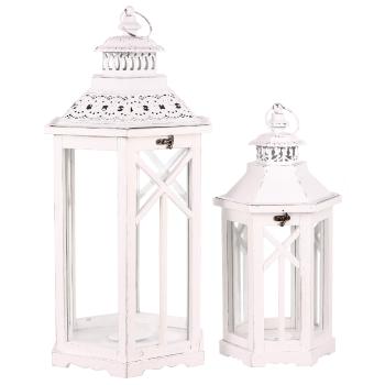 Set de felinare din lemn Cilindretto 2 buc, alb