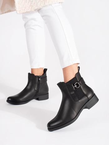 Botine negre confortabile pentru femei cu toc plat