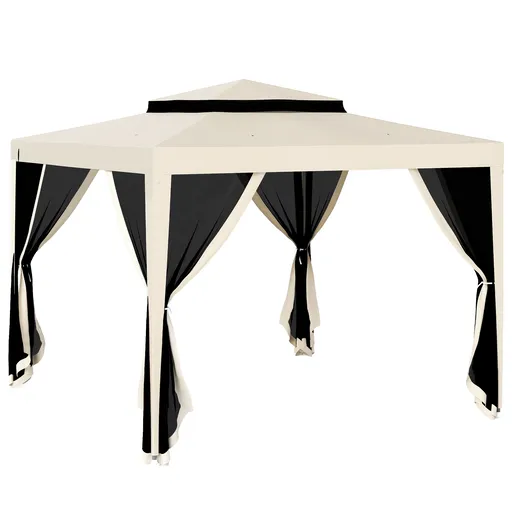 Outsunny Foisor de Gradina cu Plasa de Tantari, Foisor 3x3 m cu Acoperis Dublu si Cadru din Metal, Bej