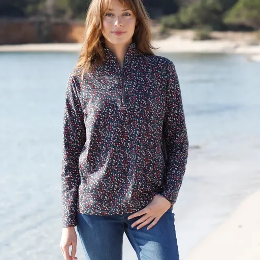 Tricou cu guler cu fermoar și imprimeu