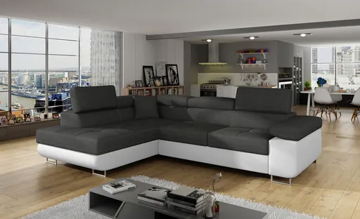 Coltar extensibil stanga 4 locuri, ELTAP, Anton, 272x203x85 cm, lemn/poliester, gri inchis/alb