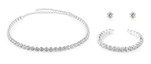 Troli Set strălucitor de bijuterii pentru femei cu cristale (colier, brățară, cercei)