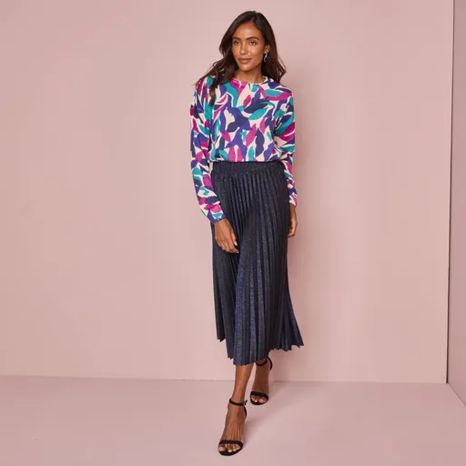 Fustă midi plisată strălucitoare