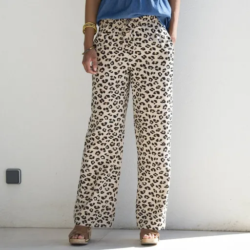 Pantaloni elastici cu talie înaltă cu imprimeu leopard