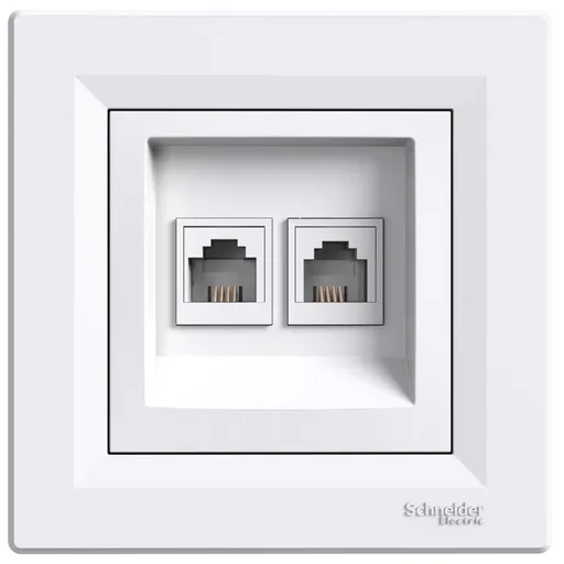 Priza dubla telefon RJ11 Schneider Asfora EPH4200121, alb