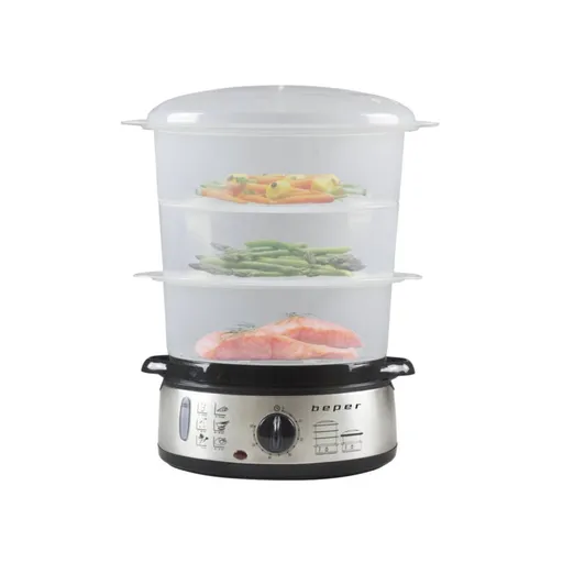 Aparat de gatit la aburi BC.250, Beper, 800 W, 9 L, 3 recipiente transparente