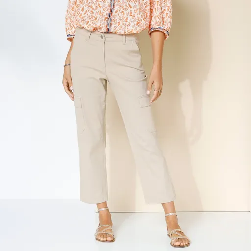 Pantaloni 7/8 cu buzunare, tweed elastic