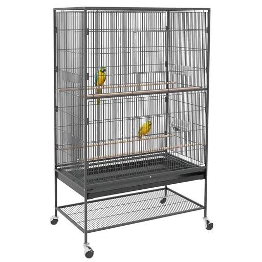 PawHut Cușcă pentru păsări cu bățuri, jucării pentru păsări, tavă detasabilă, 1 raft, Gri | Aosom Romania