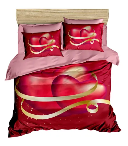 Lenjerie de pat dubla 3 piese, L'essentiel Maison, 153, Roșu / Roz / Auriu