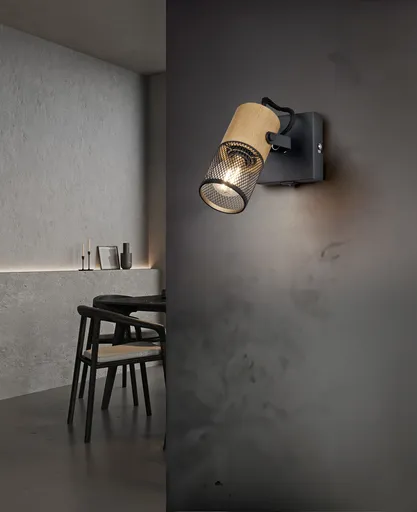 Aplica de perete Tosh, TRIO, 9x13.7 cm, 15W, 1x E14, metal, negru mat/natur