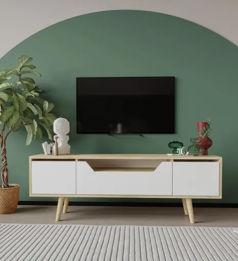 Comoda TV, Hanah Home, Roma 150, 150x53x29.8 cm, PAL, Stejar Safir / Alb