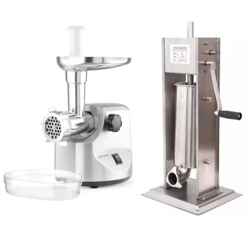 Pachet Masina de tocat carne, 400W, 100-300 Kg/h + Aparat umplut Carnati ML-S5, Mecanic, Inox Integral, 5 Kg 6 Palnii