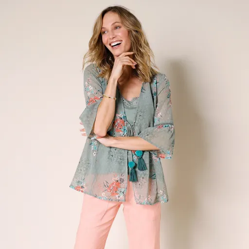 Pulover din voal brodat și imprimat