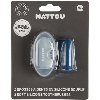 NATTOU Baby Toothbrush periuta de dinti pentru deget pentru copii cu sac Petrol Blue / Aqua Blue 2 buc