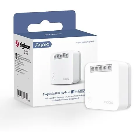 Releu inteligent Aqara Single Switch Module T1, 1 canal, necesita NUL, 10A, Zigbee 6970504213296