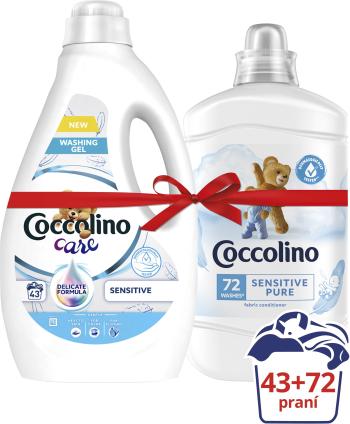 Öblítő COCCOLINO Sensitive öblítő 1,8 l (72 mosás) + Care Sensitive mosógél 1,72 l (43 mosás)