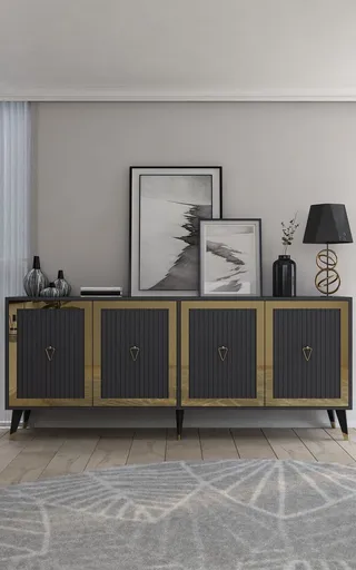 Consola, Hanah Home, Benner, 180x78.6x35 cm, PAL , Antracit / Aur