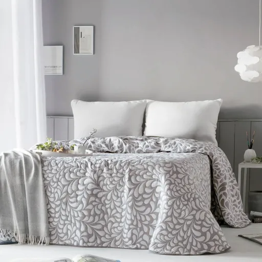 Cuvertură de pat jacquard cu motiv de frunze