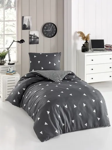 Lenjerie de pat pentru o persoana 2 piese, L'essentiel Maison, Üçgen, Gri/Alb