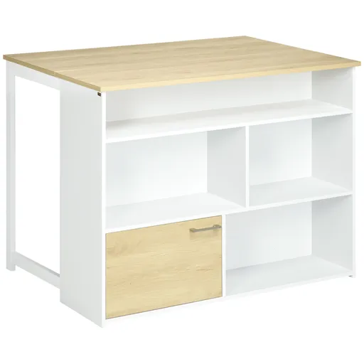 HOMCOM Masă de Bar Extensibilă Modernă din MDF, 4 Rafturi, Dulapior, Picioare Antiderapante, 116x79.5x91cm, Alb/Lemn | Aosom Romania