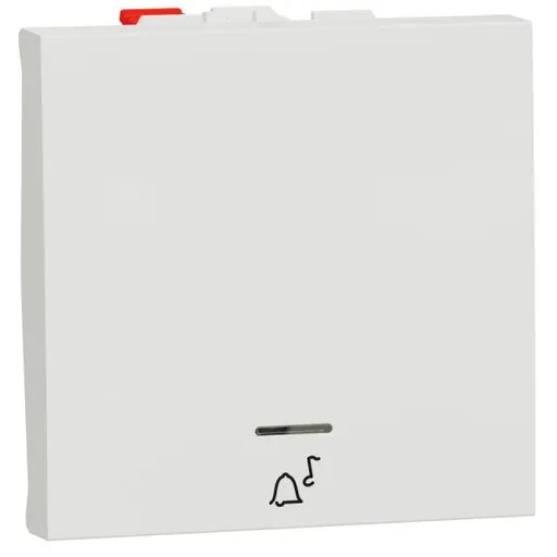 Intrerupator revenire 10A 2 module simbol sonerie indicator luminos Schneider Noua Unica NU320618CN, alb
