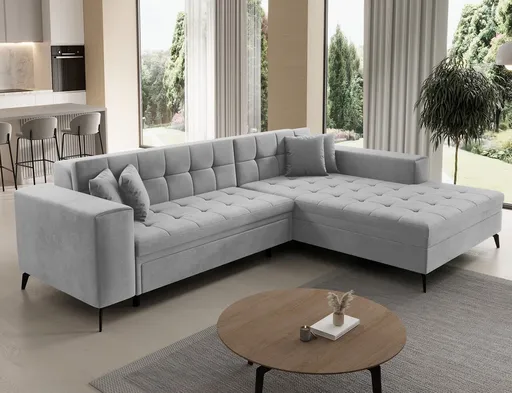 Coltar extensibil dreapta 4 locuri ELTAP, Sol-41, Solange, 292x196x84 cm, lemn/poliester, gri deschis