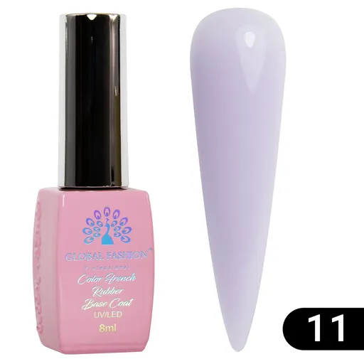 Base Coat Color French, Global Fashion, 8 ml, 11 Lilac Deschis, TPO Free