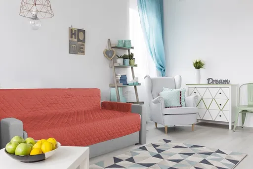 Husa matlasata cu doua fete Alcam pentru canapea 3 locuri Corai/ Vanila