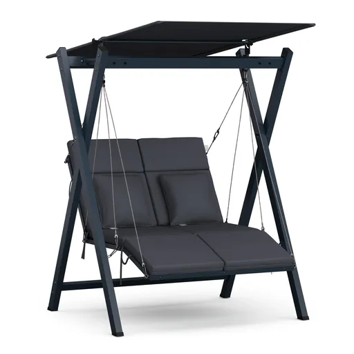 Blumfeldt FlexiSwing, în stil Hollywood, cu 2 locuri, spătar reglabil, parasolar pentru soare, rezistent la intemperii