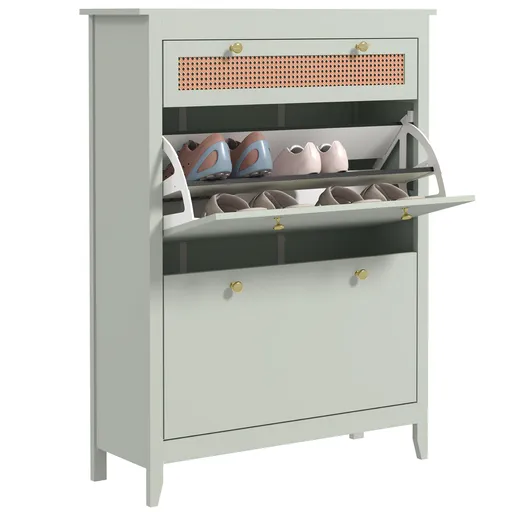 HOMCOM Sertar pentru 12 perechi de pantofi, cu 1 sertar extensibil, 2 sertare pliante, comodă pentru pantofi, 88 x 30 x 120 cm, Verde | Aosom Romania