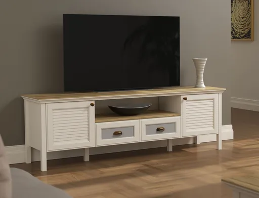 Comoda TV, Hanah Home, FRN-21011, 180.9x58x44.2 cm, PAL, Crem / Stejar / Gri