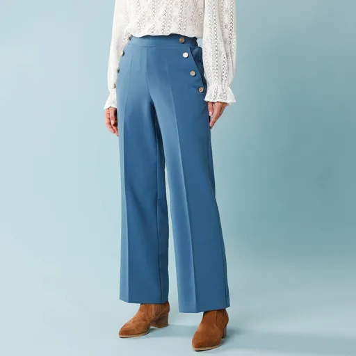 Pantaloni largi cu talie înaltă și nasturi decorativi, pentru o siluetă minionă