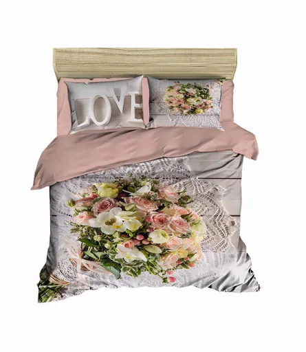 Lenjerie de pat dubla King (EU) (ES), 3 piese, L'essentiel Maison, 149, Powder / Grey / Yellow