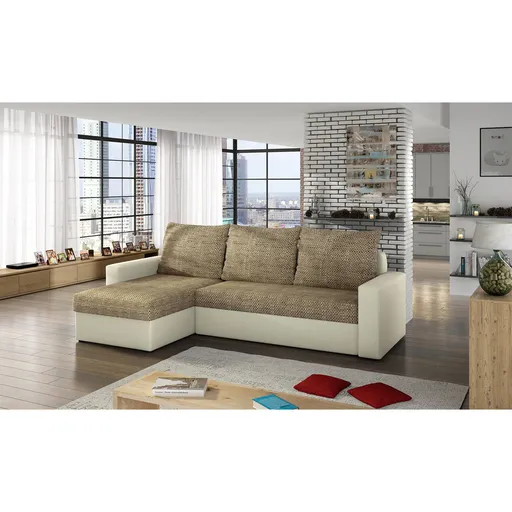 Coltar extensibil reversibil 3 locuri ELTAP, Livio, 237x150x72 cm, lemn/poliester, bej inchis/bej deschis