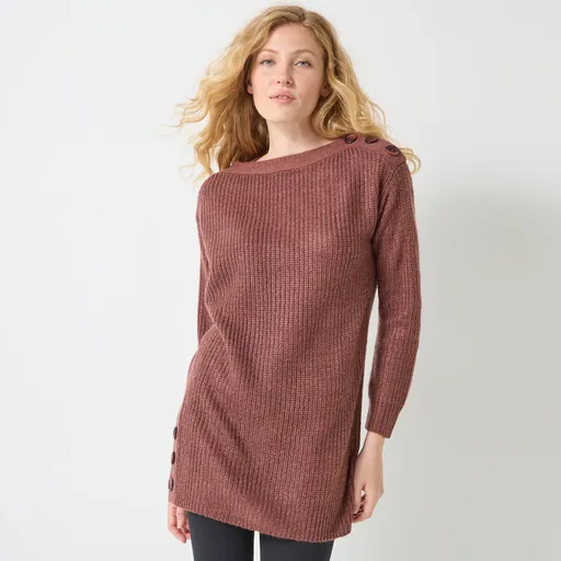 Pulover lung cu nasturi pe laterale